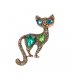 XSB305 - Retro Green Kitten Crystal Brooch